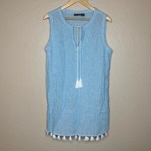 Tahari Blue Stripe Linen Tunic Dress Coverup